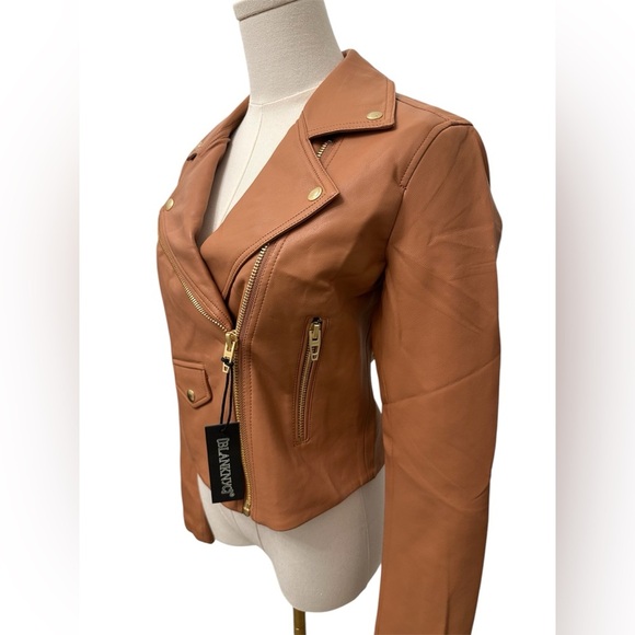 BLANK NYC Moto Jacket Vegan Faux Leather Camel Tan Size Small Thick Skin NWT - Picture 9 of 16